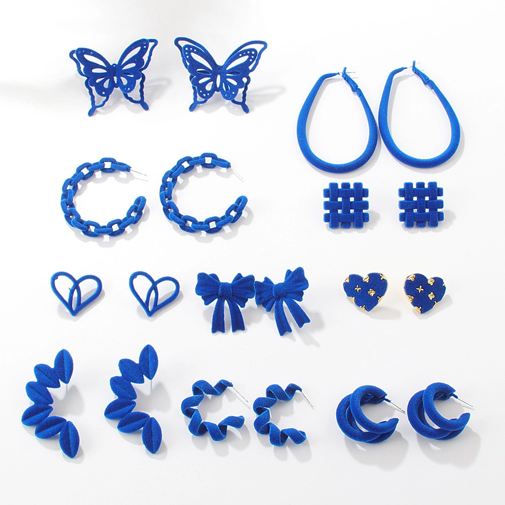 Fall and Winter Velet Fashion Love Bow Klein Blue Flocking Series Earrings