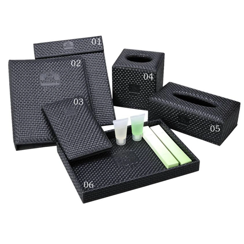 Customade Black Straw Mat Series PU Leather Product for Hotel