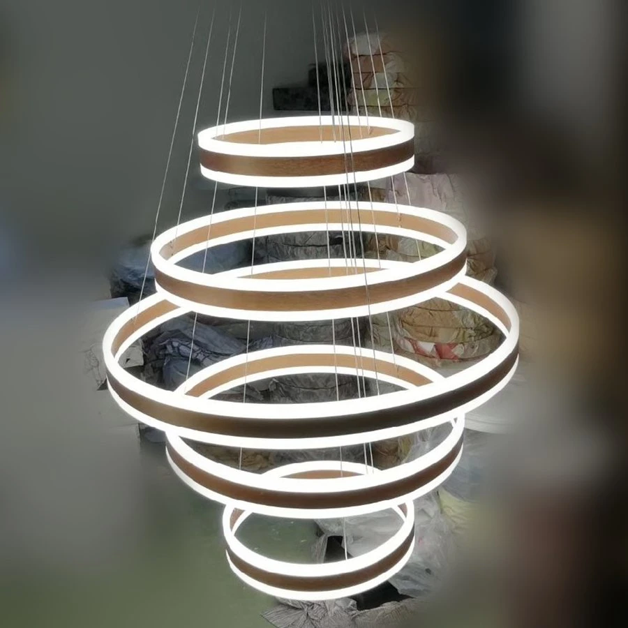 LED Chandelier Pendant Light 3/5 Rings Hanging Light for Lobby