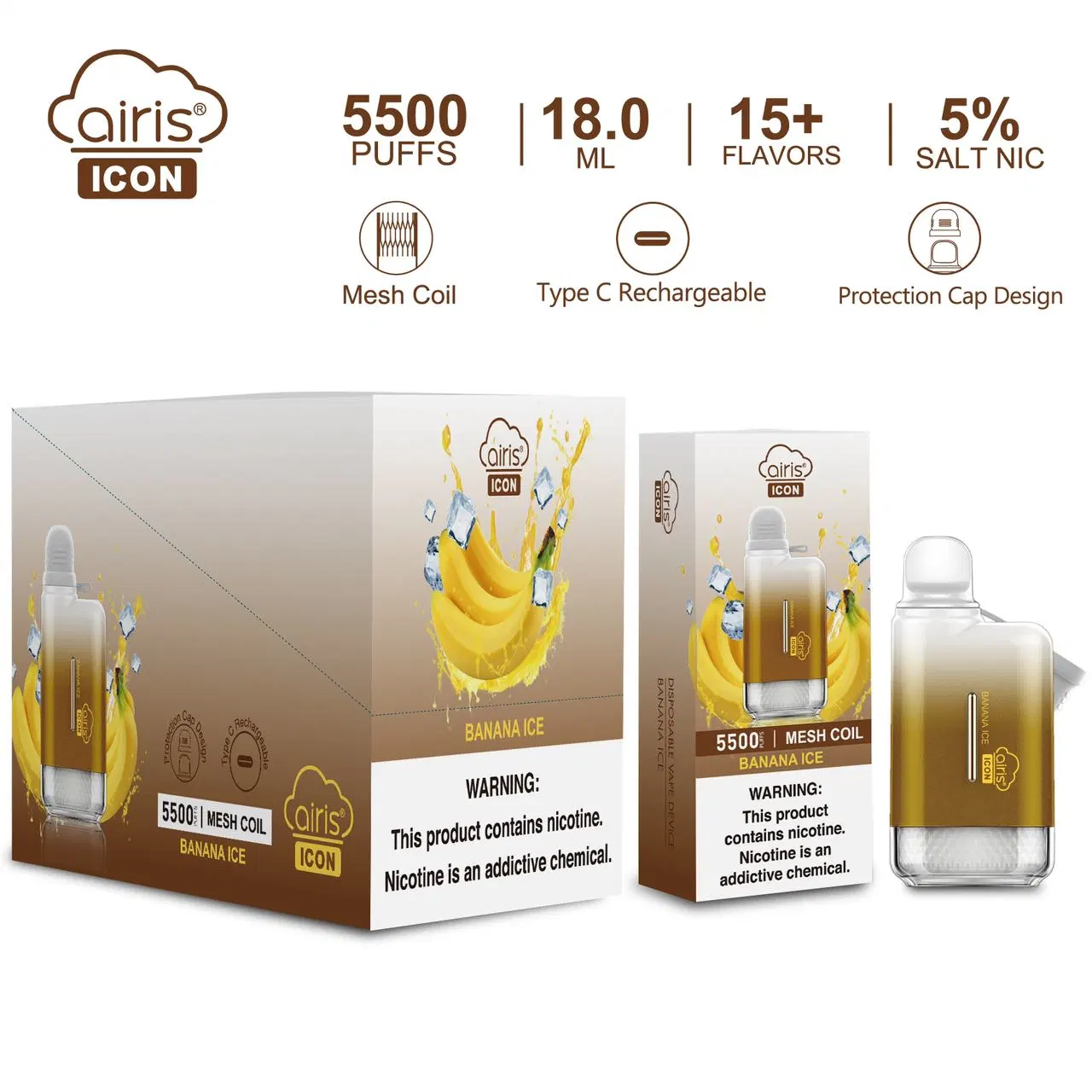 Precio de fábrica del vaporizador icono Airis desechables (5500) de bolitas de Vape desechables Pod mezclas de frutas Mini E-cigarrillo desechable para