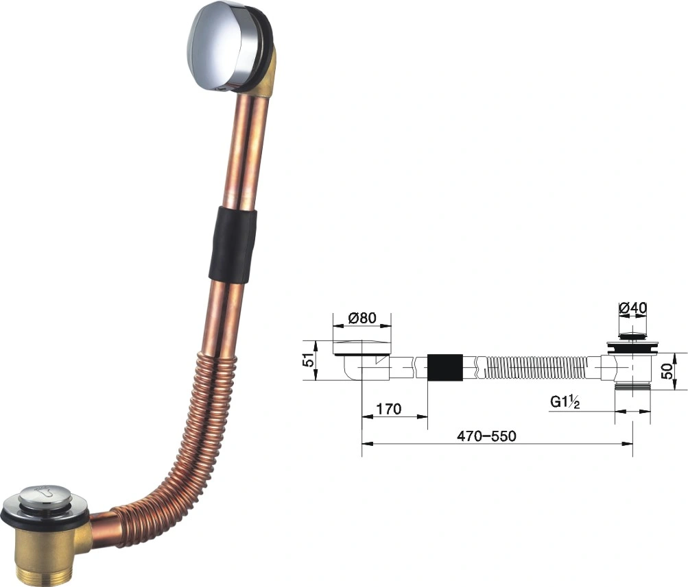 Bathtub Launch Brass Bath Tub Drain and Overflow with Trap