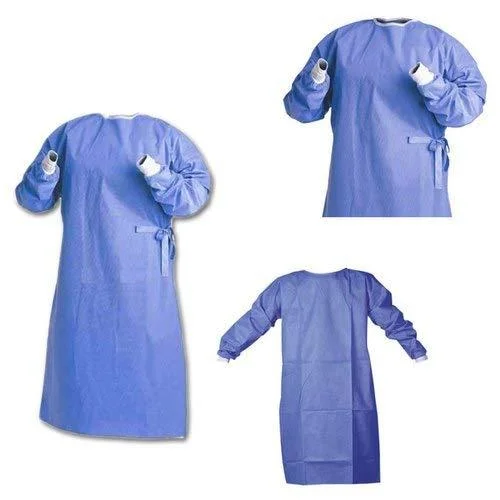 Latex Free Fluid Resistant Disposable SMS 40GSM/45GSM Surgical Gown with Knitted Cuffs