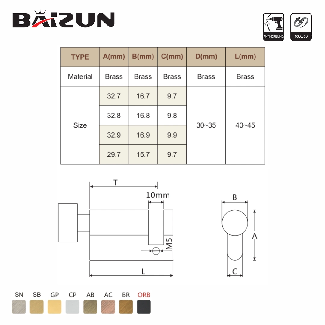 Anti-Drill Pins Design Security Mortise Door Lock Cylinder with Computer/Normal/Master Keys