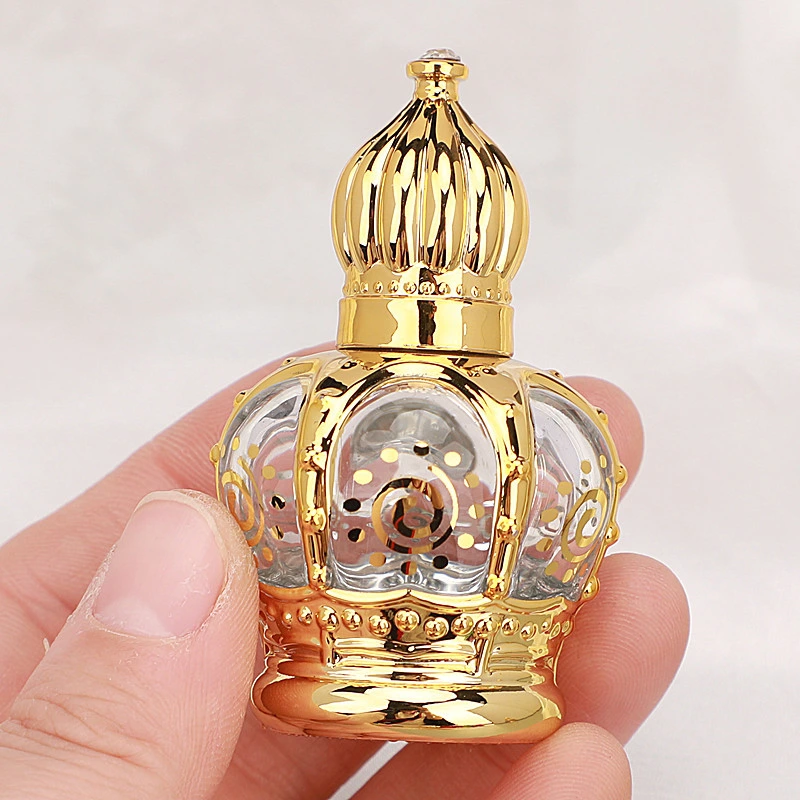 Rodillo de botella de Perfume de vidrio 5ml 10ml Crown Plastic Head Gold Los tapones se enrollan en el envase de aceite esencial envase de cuidado de la piel