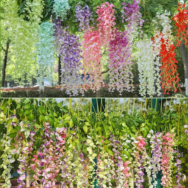 Top Seller 43inch Artificial Wisteria Encipher Wisteria Hanging Flowers Whosale Multicolour Ceiling Hanging Artificial Flowers Wedding Scene Store Opening