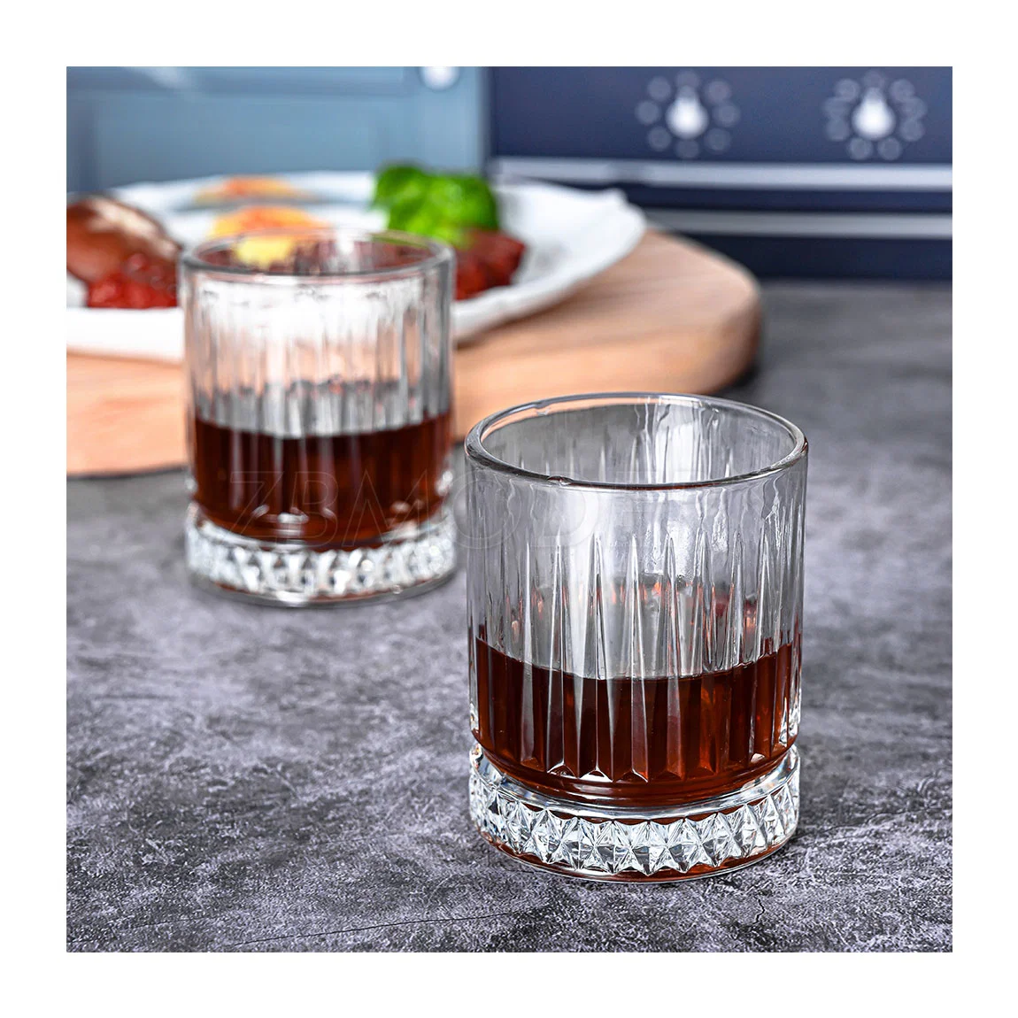 Wholesale Vintage Ice Coffee Mugs Afternoon Tea Cups Latte Cup Whiskey Glass with Vertical Strip