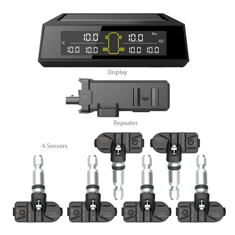 Smart Car sistema de monitorización de presión de neumáticos Solar Power Digital LCD Mostrar sistema de alarma de seguridad automática presión de neumáticos TPMS