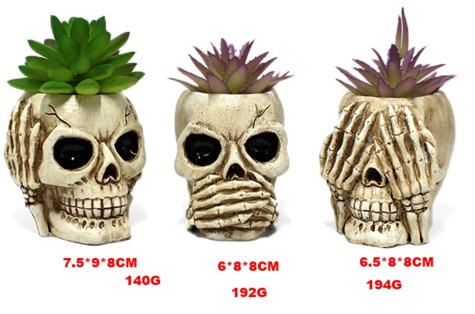 Criativa decoração cranio Flor de resina Pot Conjunto da Plantadeira Crânio Humano Halloween suculentos Embarcações de resina