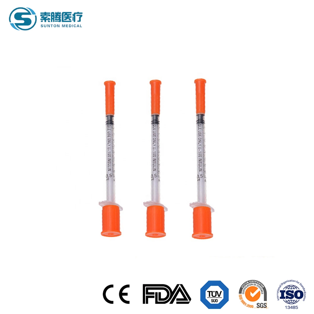 Sunton U40 Insulin Syringes China Safety Syringe Factory Disposable Insulin Injector Syringe 0.3/0.5/1 Ml/Cc Liquid Syringe Empty Medical Insulin Syringe