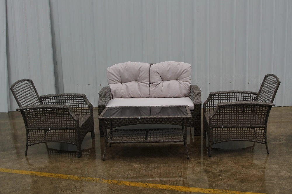 Outdoor Rattan Garden Furniture Wicker Sofa Set with Glass Table