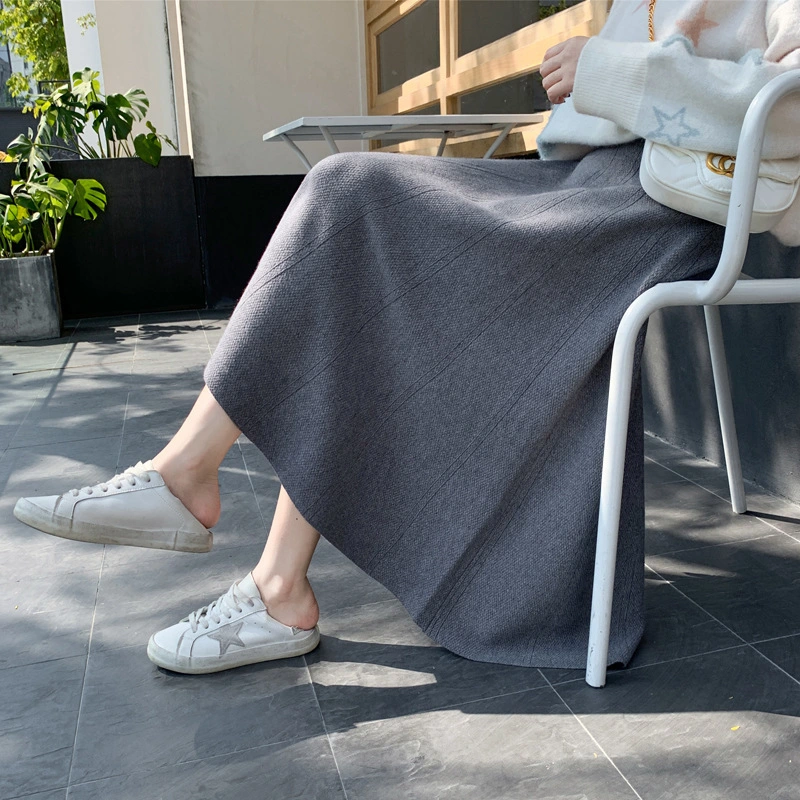 Manufacturers Knitted Half Skirt Women's 2023 Spring New Solid Color Sweater Matching Medium Length High Waist a Word Wool Skirt