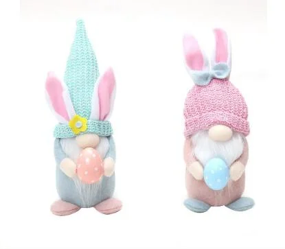 La Pascua decoraciones hechas a mano con luces brillantes sin rostro Anciano Doll orejas de conejo de Pascua muñecas Gnome