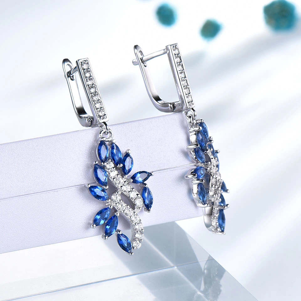 Blue Sapphire Drop Earrings for Women Silver Jewellery