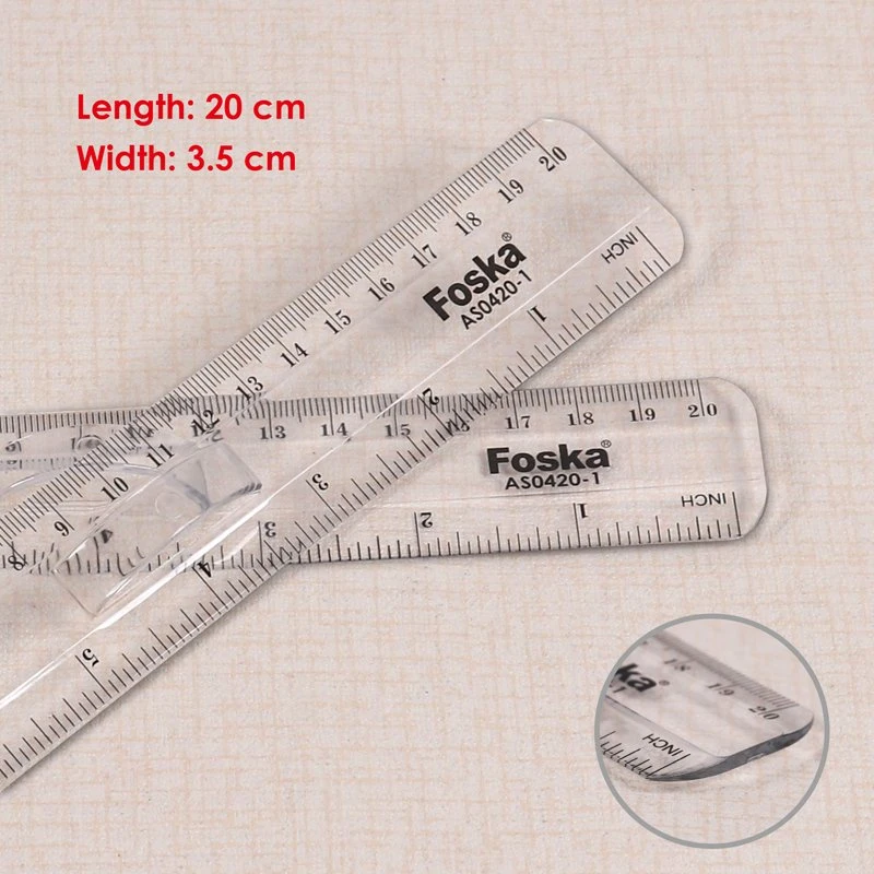 Foska Stationery Office 20cm High quality/High cost performance Plastic Ruler with Finger Handle