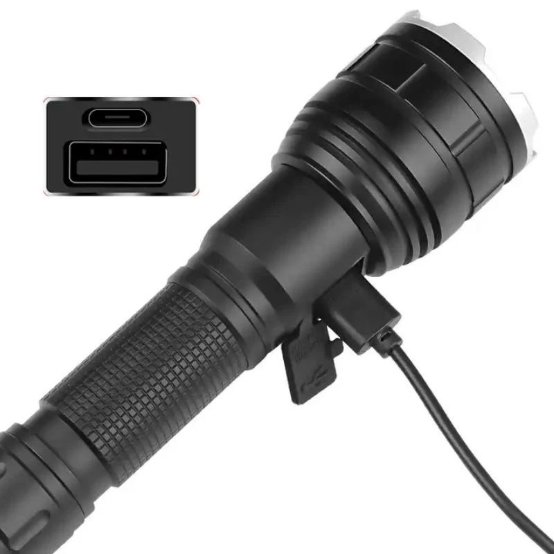 High Power Xhp70 LED Flashlight Type-C Rechargeable Zoomable LED Torch Light Portable Hunting Tactical LED Flashlight