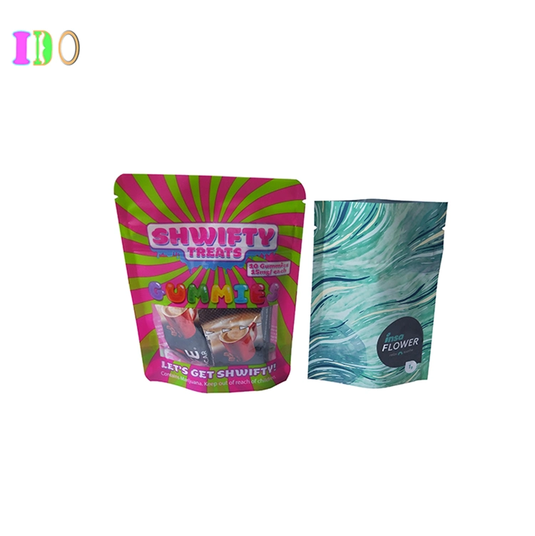 Hot Sale Custom Design Own Size Printed Matte Golss Soft Touch Holographic Plastic Cr Lock Food Smell Proof 3.5 7g 1oz Zipper Mylar Bags Stand up Packaging