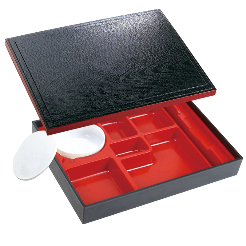 Japanese Style Black and Red Rectangle Bento Box with Bowl