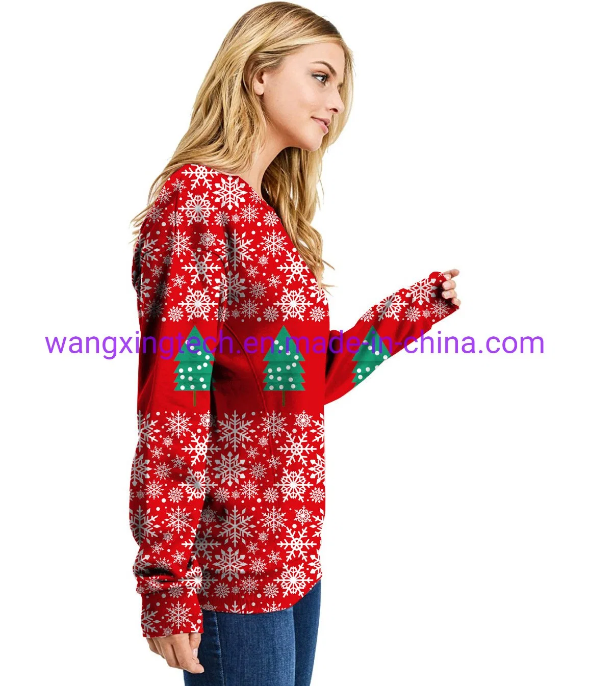 Wholesale/Supplier 2022 Autumn Red Round Neck Pullover Urban Casual Printing Tide Brand Sweater Women Long Sleeves Shirt Christmas