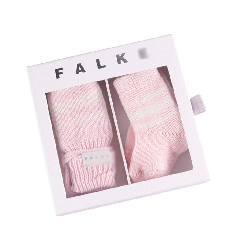 Luxury Custom Printed Paper Drawer Baby Wool Gloves Socks Carton Packaging Baby Socks Gift Box with PVC Window