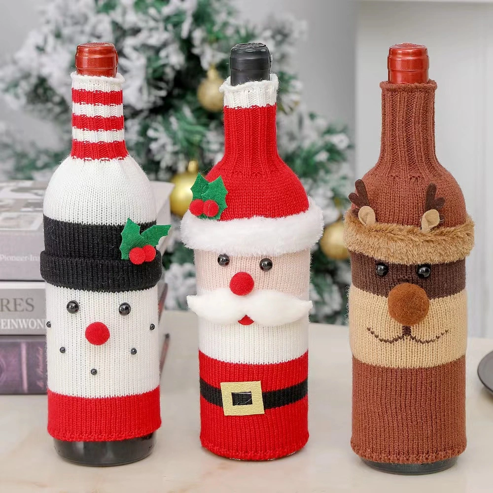 مجموعة زجاجات النبيذ الأحمر الزخرفي بمناسبة عيد الميلاد مجموعة زجاجات النبيذ المحبوك شامبانيا