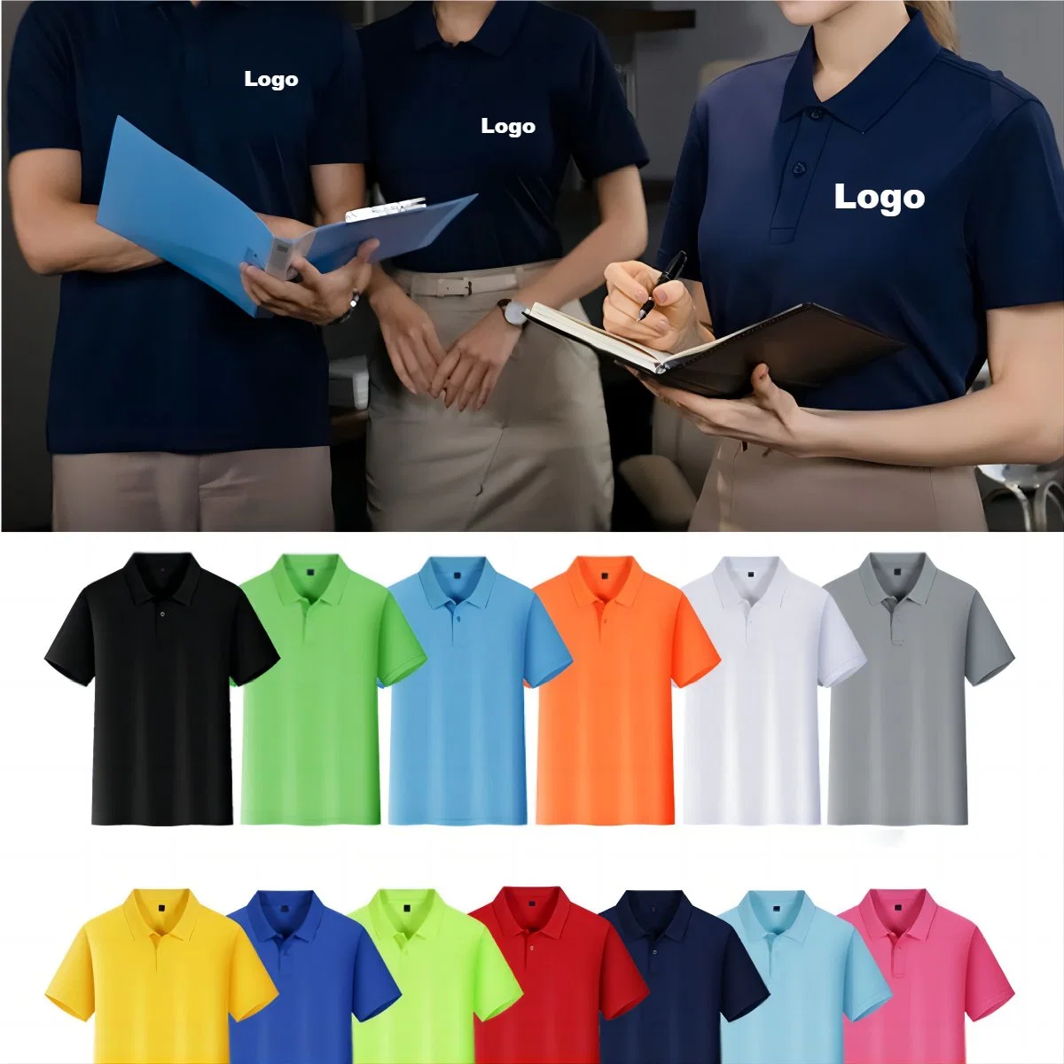 220g Short Sleeve T-Shirt Polo Shirt Work Clothes Uniform for Supermarket Shopping Mall Staff