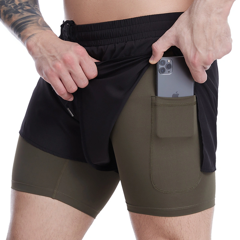 Pantalón deportivo de doble capa transpirable de secado rápido para hombre Entrenamiento deportivo Maratón Deportes Pantalones cortos