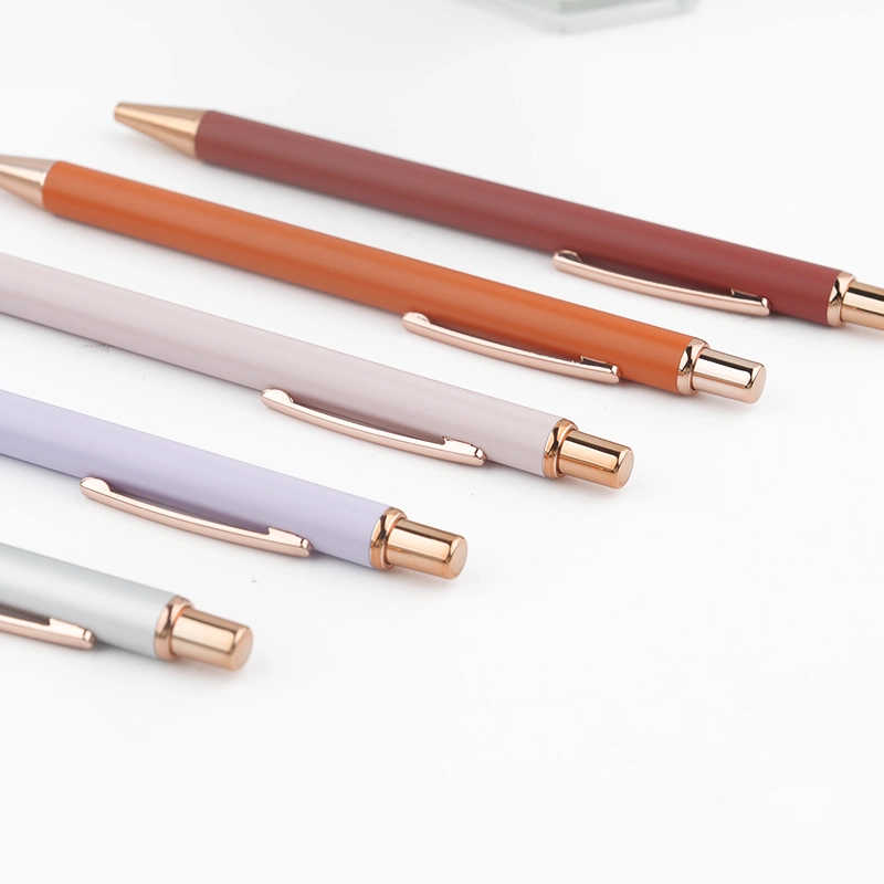 OEM Office Supplier Custom Promotional Rose Gold Slim Metal Pen