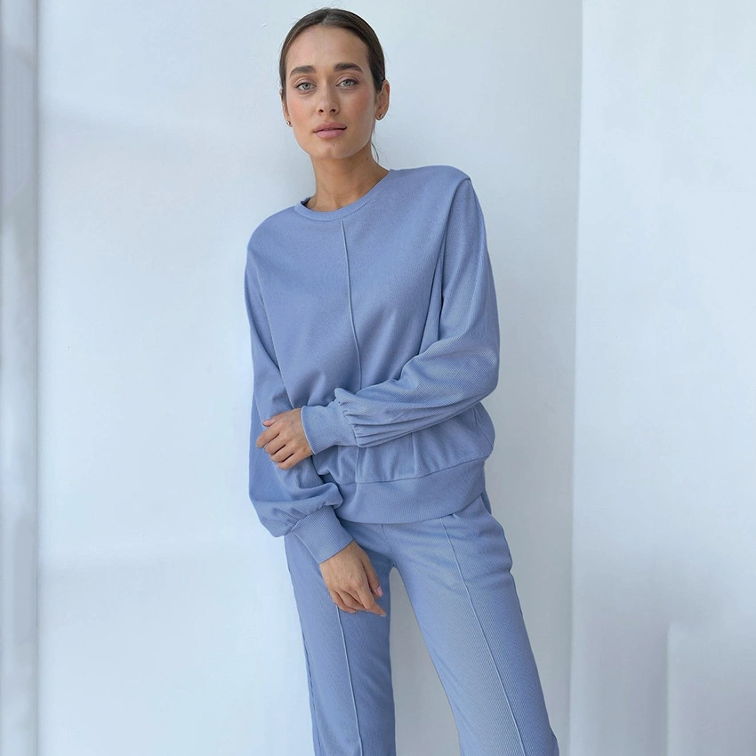 Spring Autumn Ribbed Long Sleeve Women Skims Loungewear Set Pajamas Women's Trouser Suits Lounge Wear