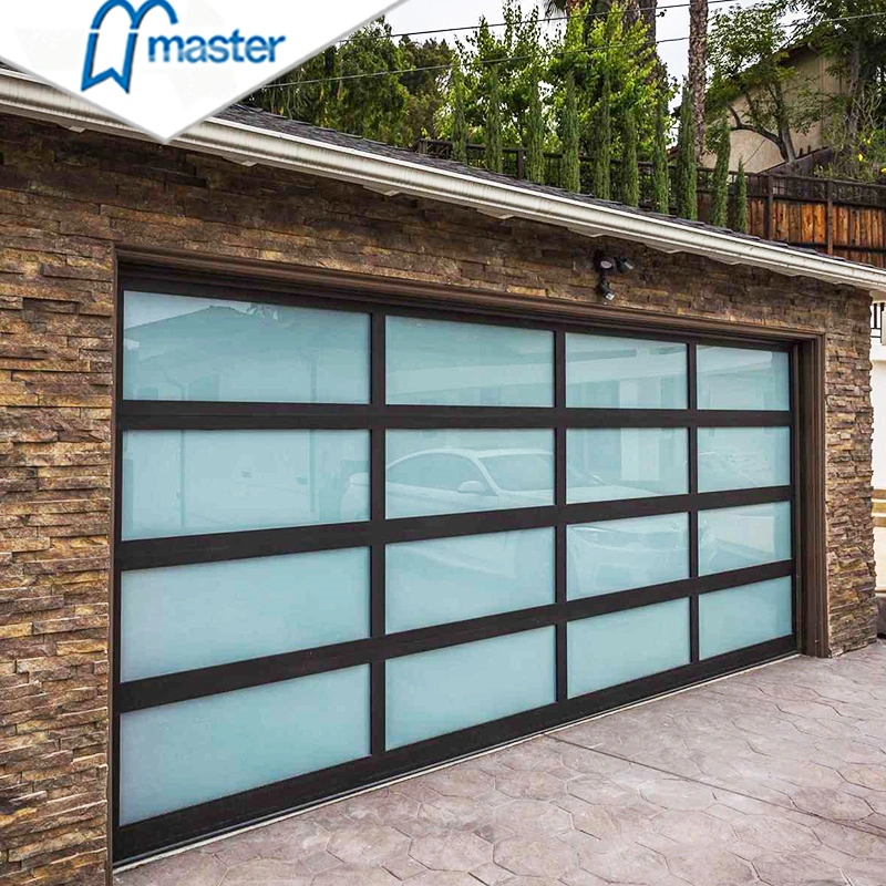 Master Well Cheap Price Elegant Overhead Electric Open Aluminum Frame Tempered Laminated Glass Garage Door