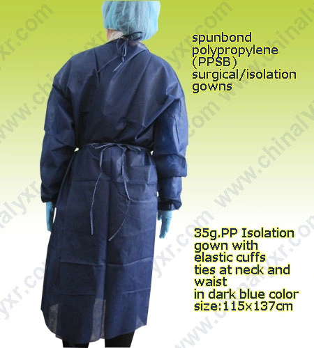 Medical PE PP CPE Protective Coverall Disposable Hospital Clothing Surgical Gown with Elastic Cuffs