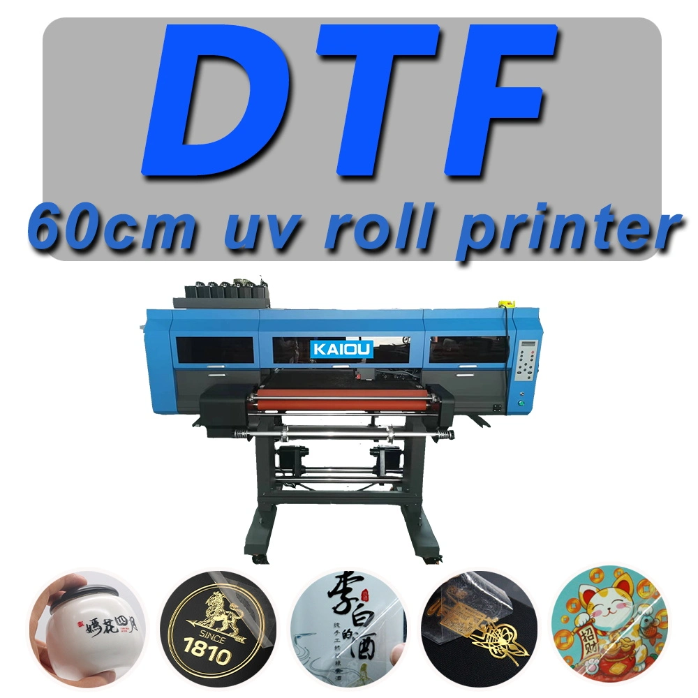 Kaiou UV Rolle zu Rolle DTF Printer 60cm Cmykw+V Farbe Drucken von drei i3200 Digitaldrucker frei Laminiermaschine