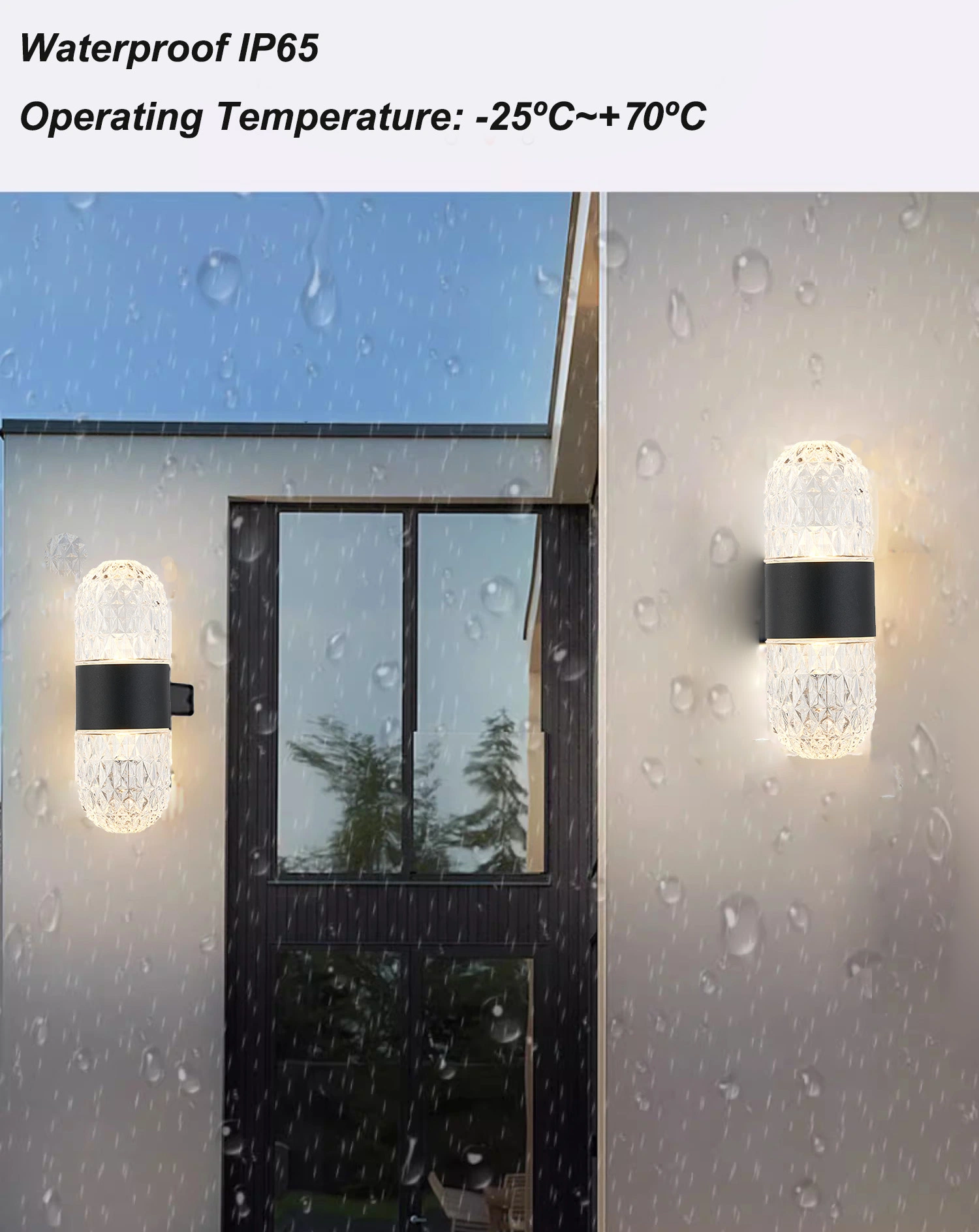 Fashion Design Crystal Shining Outdoor Glass Wall Lamp with 2-Head LED Light Source IP65