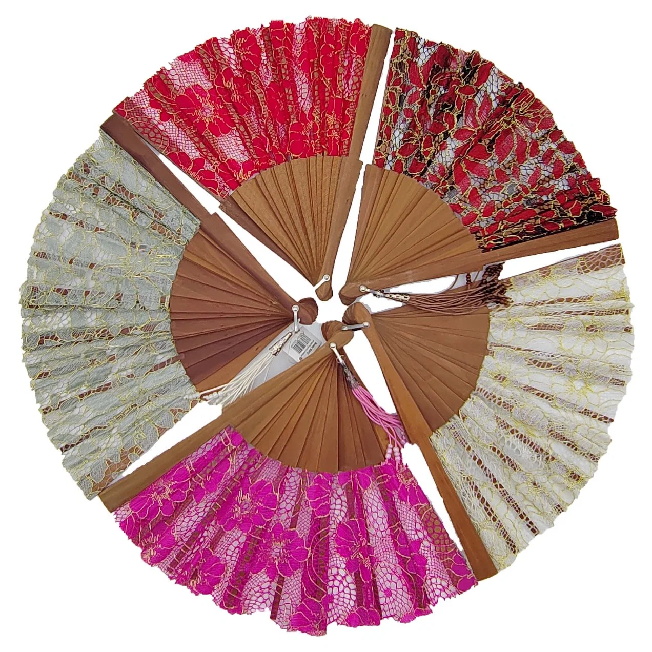 Customize Lace Hand Fans of Various Colors Wood/Plastic Ribs and Lace Fabric Hand Fan for Women