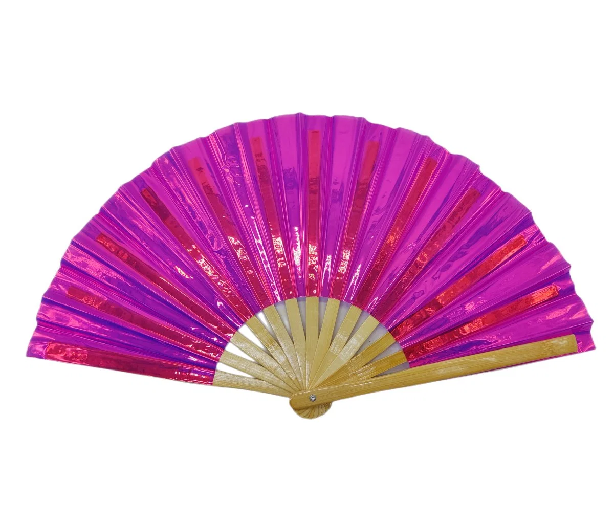 Bamboo Craft PVC Holographic Iridescent Reflective Folding Bamboo PVC Hand Fan