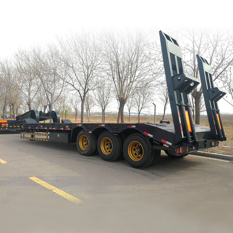 3 Axles Excavator Transport Lowbed Lowboy Low Flatbed Truck Semi Trailer