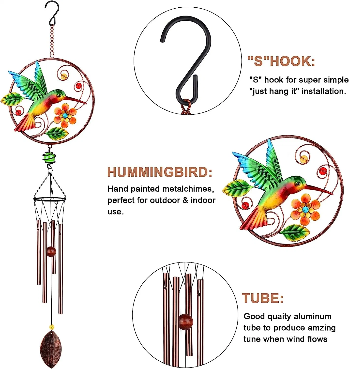 Wind Chimes, Creative Design Home Garden Decoration Gift Portable Metal Garden Wind Chimes for Home Garden Decoration