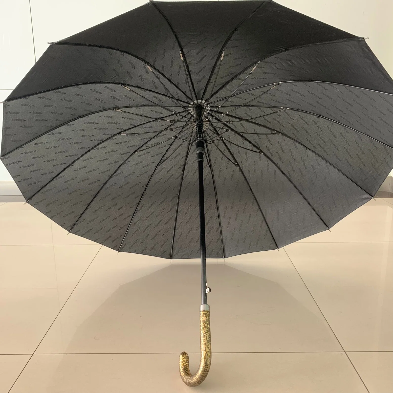 27 Inch 16 Panel Embossed Fabric Straight Umbrella