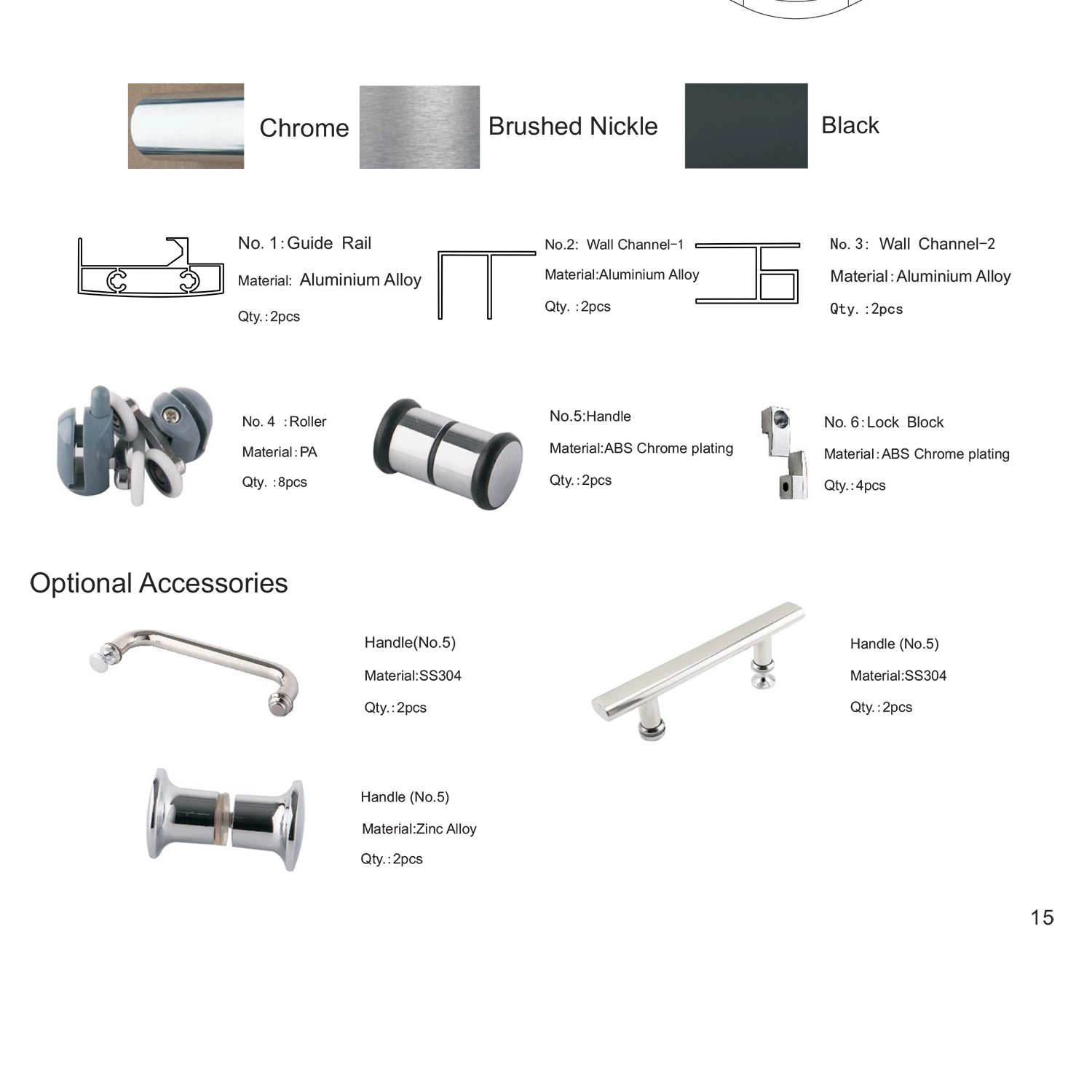 Aluminum Alloy Sector Shower Cabin with Roller Knob Handle