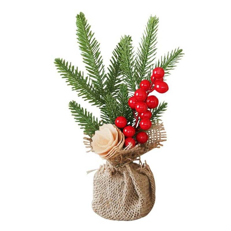 Small Tabletop Christmas Tree with Red Berries Desk Decorations