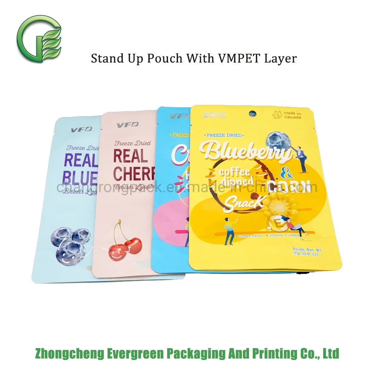 Food Packaging Bag Customized Printing on-The-Go Snack Dried Fruites Berries Sachet Hang-Holes Doypack Pouches