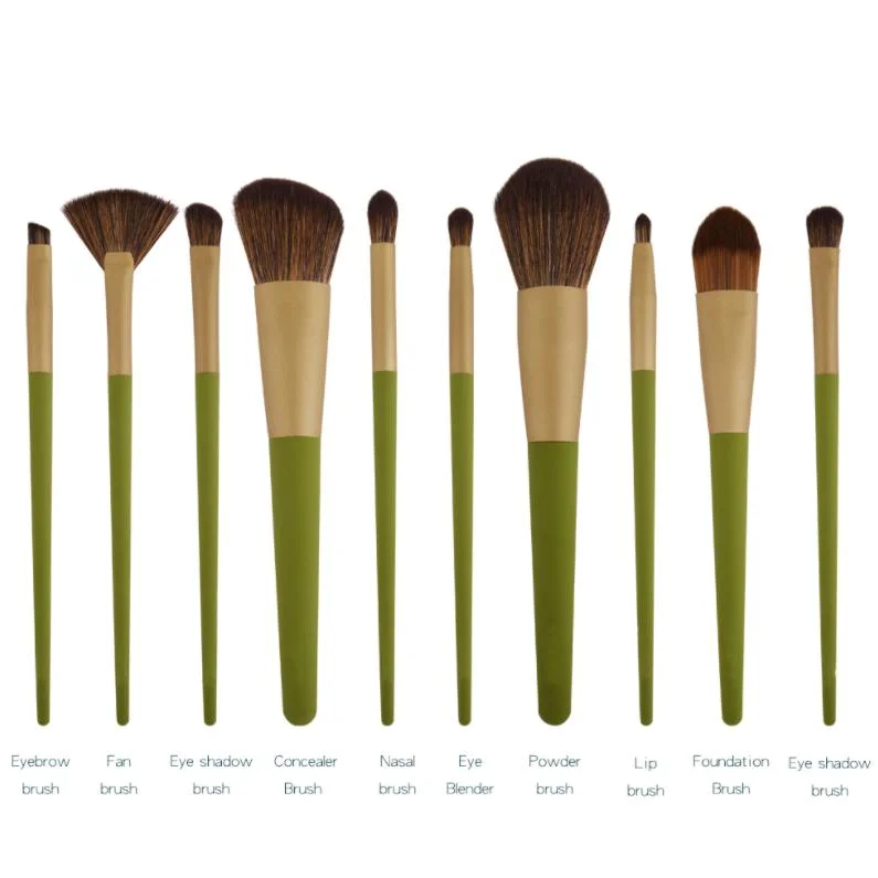 High quality/High cost performance  Fresh Green Makeup Brush Set 10PCS Vegan Eyeshadow Brush Foundation Brush Beauty Tools