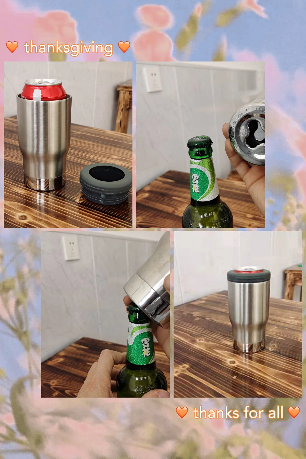 Nuevo Acero inoxidable 304 4 en 1 multifunción 14oz aislado Enfriador de vino con vaso de vacío con fondo abrecartas