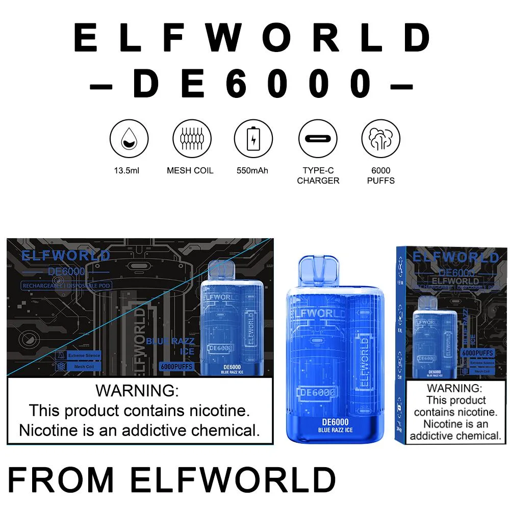 Original Elf World De6000 6000 Puffs Disposable/Chargeable Vape Pod Cigarette Device Te5000