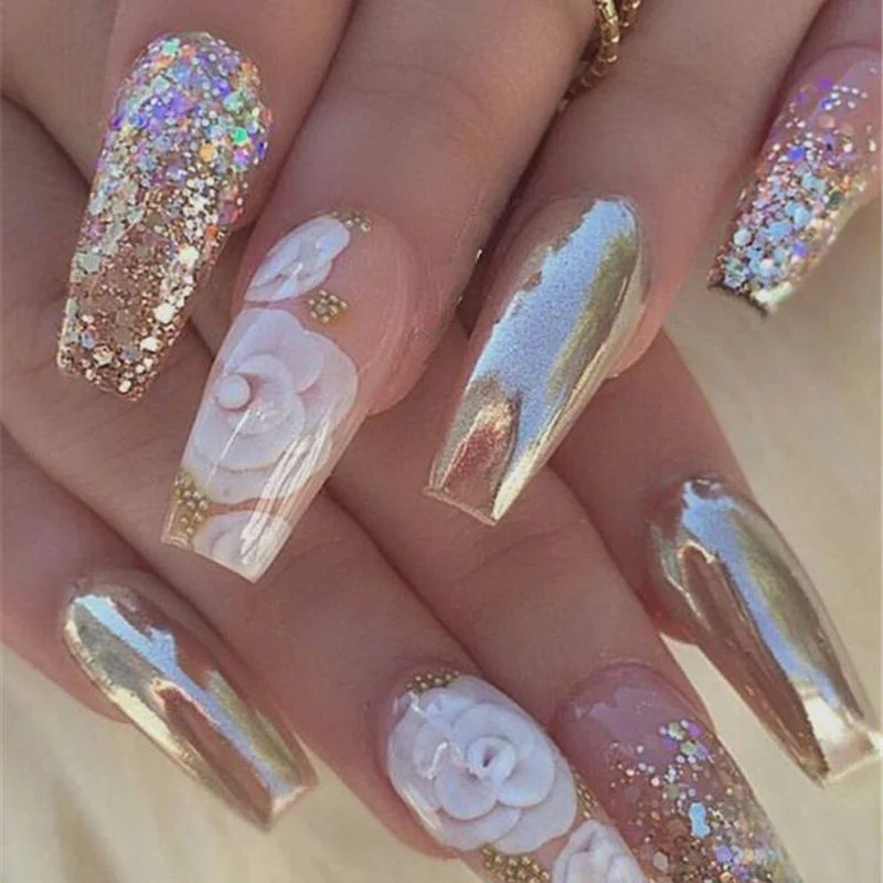 Luxury Diamond False Extra Long Fake Nails Curve Elegant Design Nails