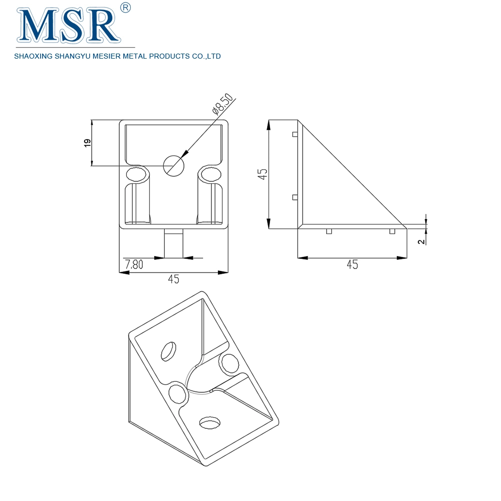 Chinese Supplier OEM ODM 4545f-8 Casting Zinc Bracket for Aluminium Extrusion Profile and Workbench in 45X45 45X90 90X90 in Painting Silver and Black