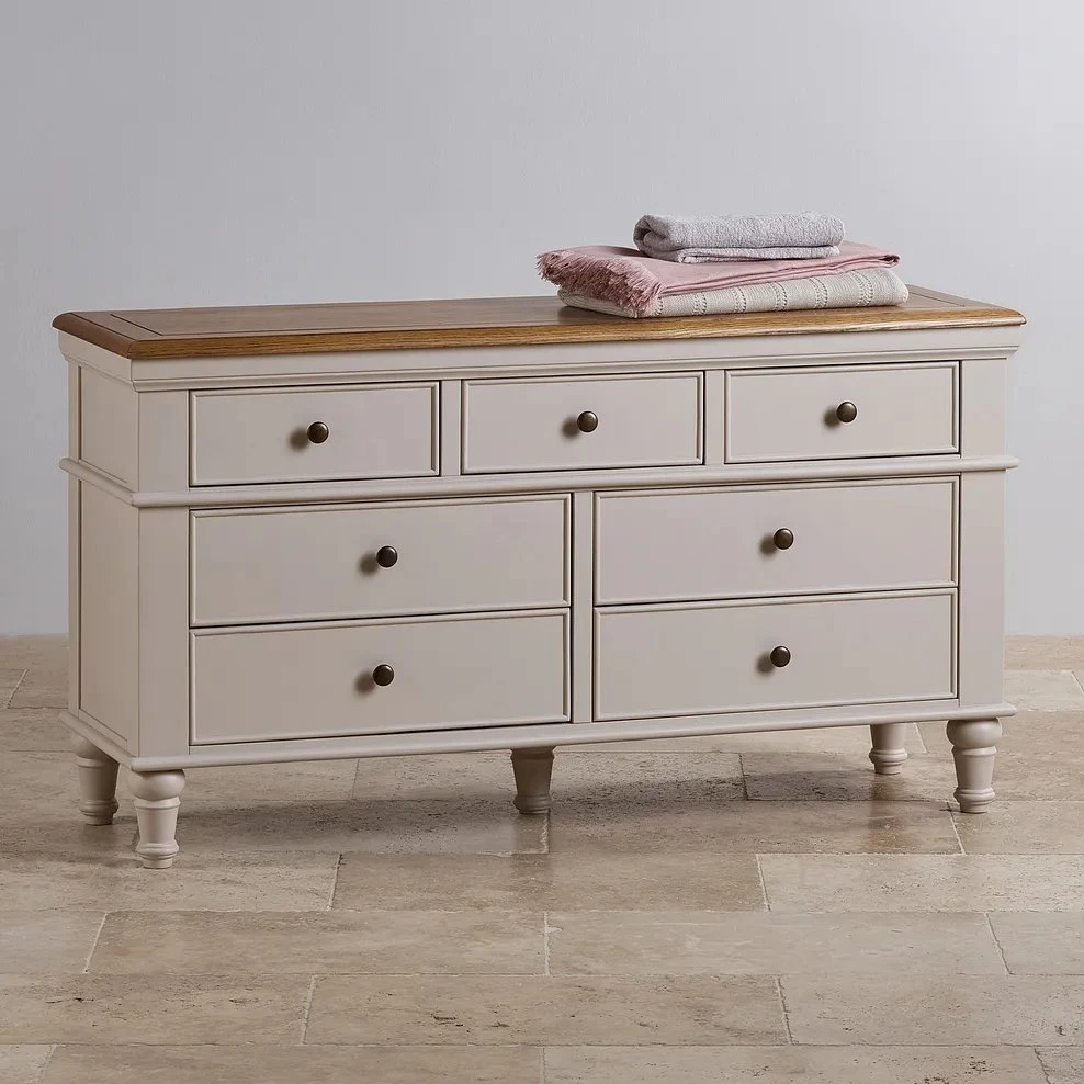 China Wholesale Rustic Oak and White Painted 3+4 Chest of Drawers Bedroom Living Room Modern Wooden Oak Furniture