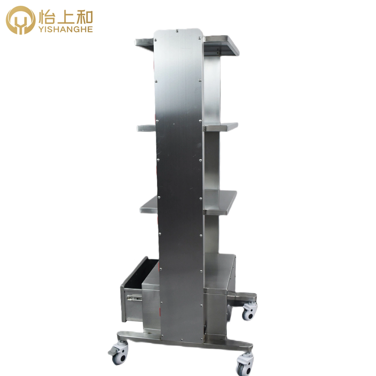 Stainless Steel Hospital Trolleymulti-Layer Animal Medical Carrying Trolley with Sockets Pet Surgical Monitor Cart