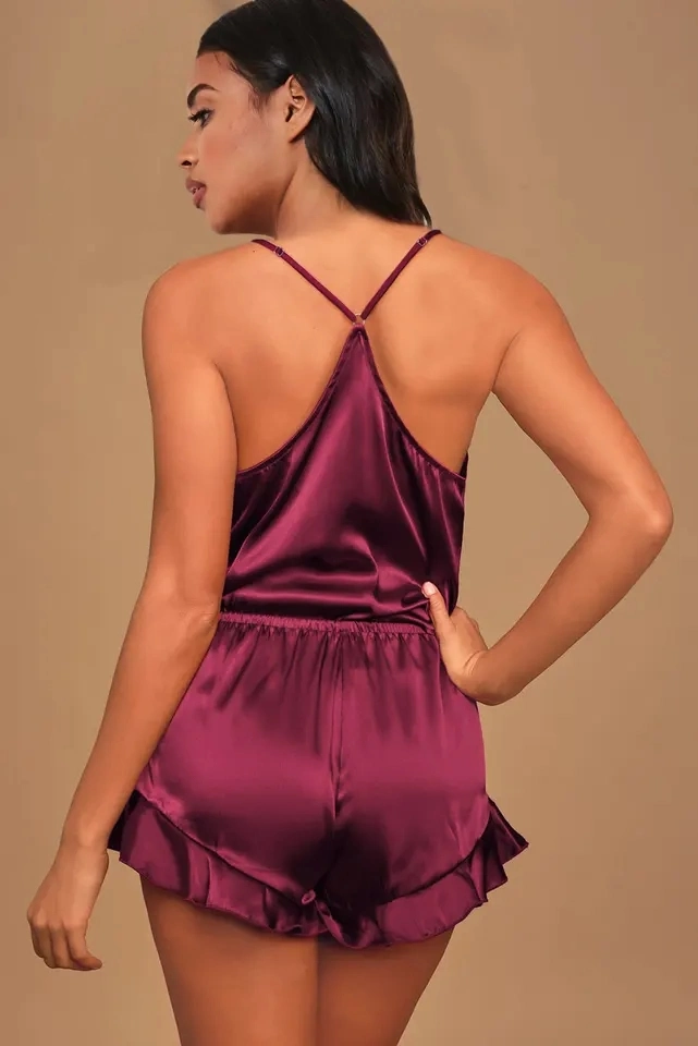 Wholesale/Supplier Sleepwear Womens Sexy Lingerie Spandex Satin Pajamas Shorts Set Nightwear