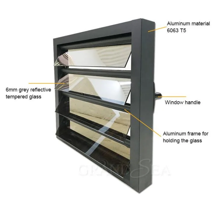 Built in Insulated Factory Custom Louver Glass Window with/Without Black Painted Color