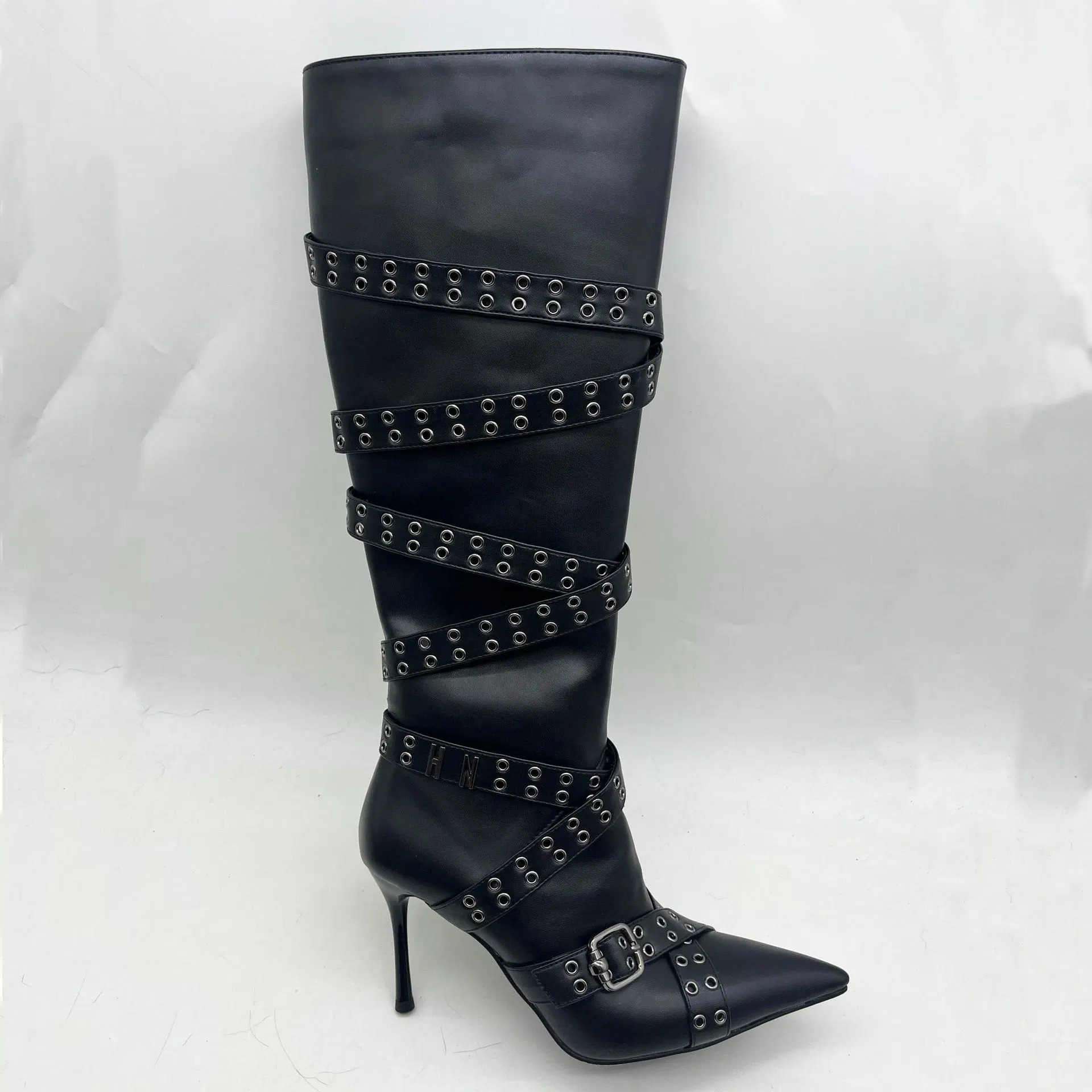 New Designed Rhinestones Pointy Side Zipper-up High Heel Boots Fashion Stiletto Retro Knee-High Boots for Women